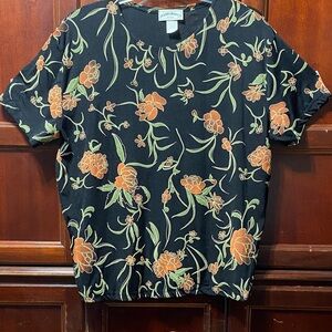 Frazier Lawrence woman Vintage plus size 3X Black orange green Floral top